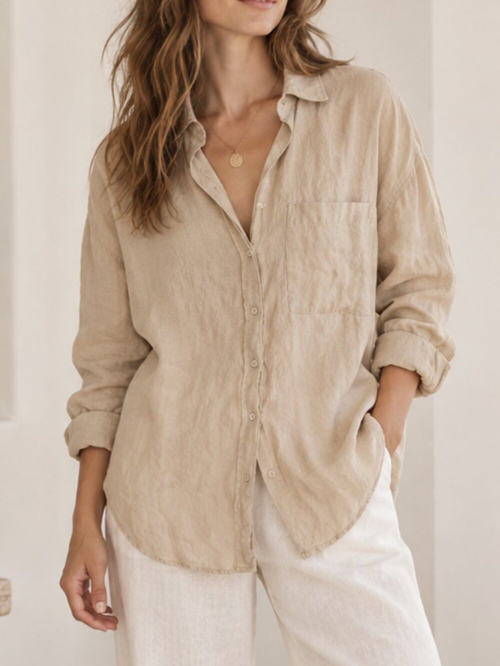 Zara 100% Linen Oversized Button Down Shirt XS Beige Tan Coastal